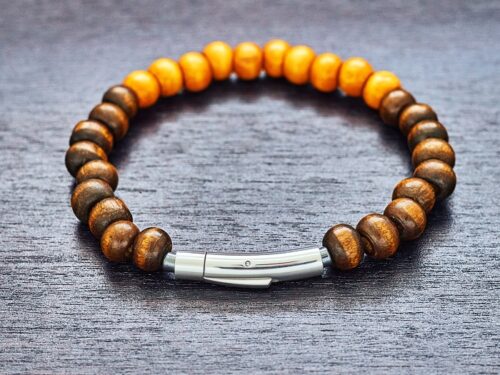 Bransoletka drewniane koraliki 8mm + eleganckie zapięcie
